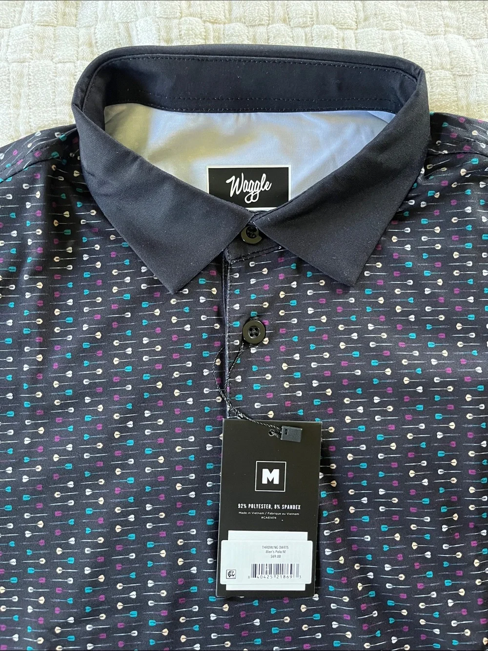 Waggle Golf Men's Navy Micro-Print Polo Shirt - Picture 2 of 4